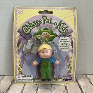 Vintage Cabbage Patch Kids Keychain Boy Green Overalls Blonde Hair #1198 NEW